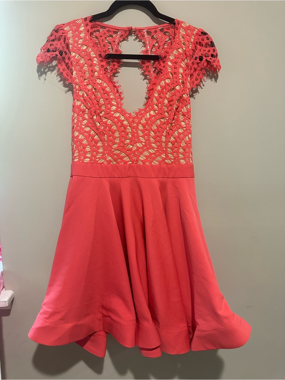 Women’s coral Lace Fit-and-Flare Dress